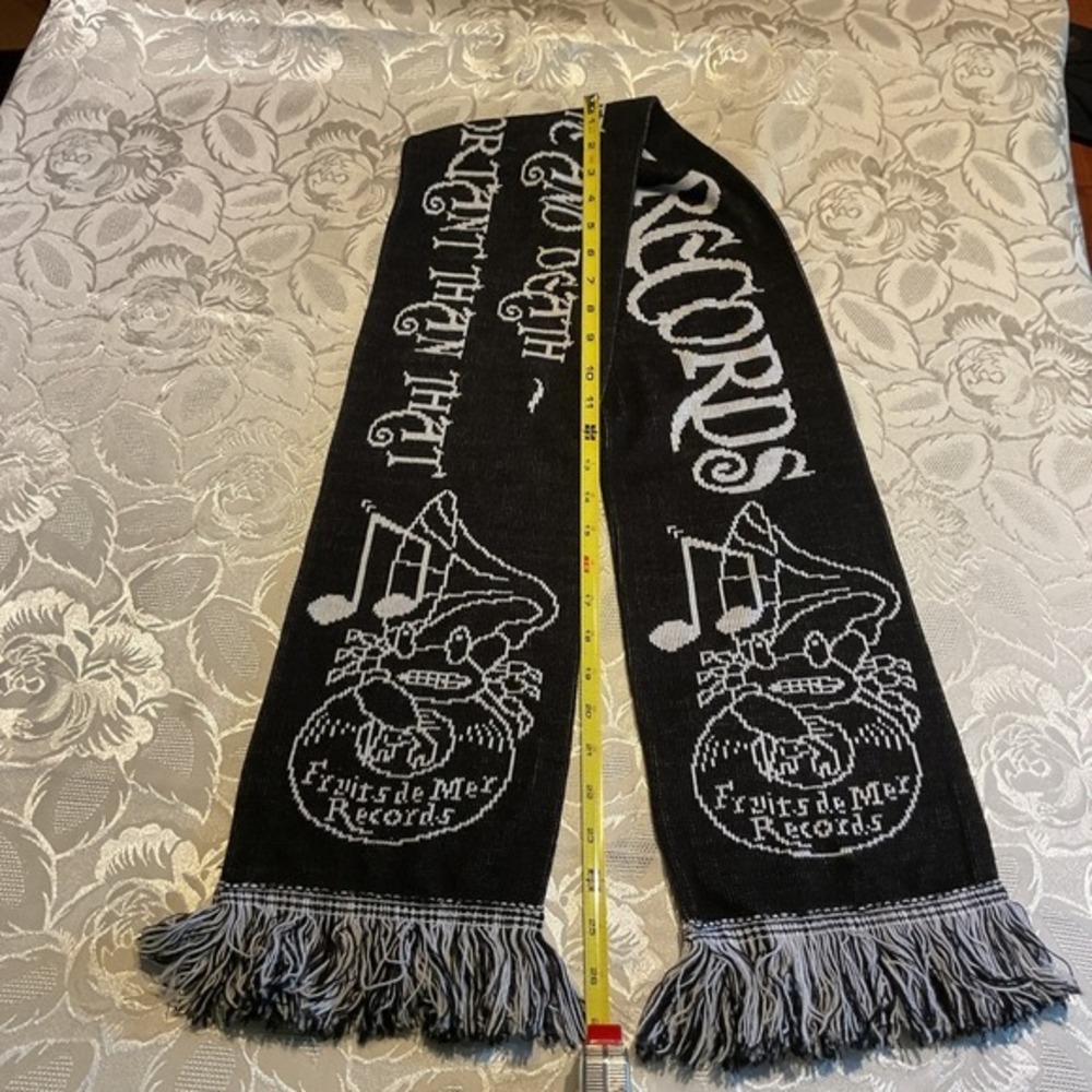 Fruits de Mer Records Scarf Unisex OS Black Excellent Knit Fringe Music Logo